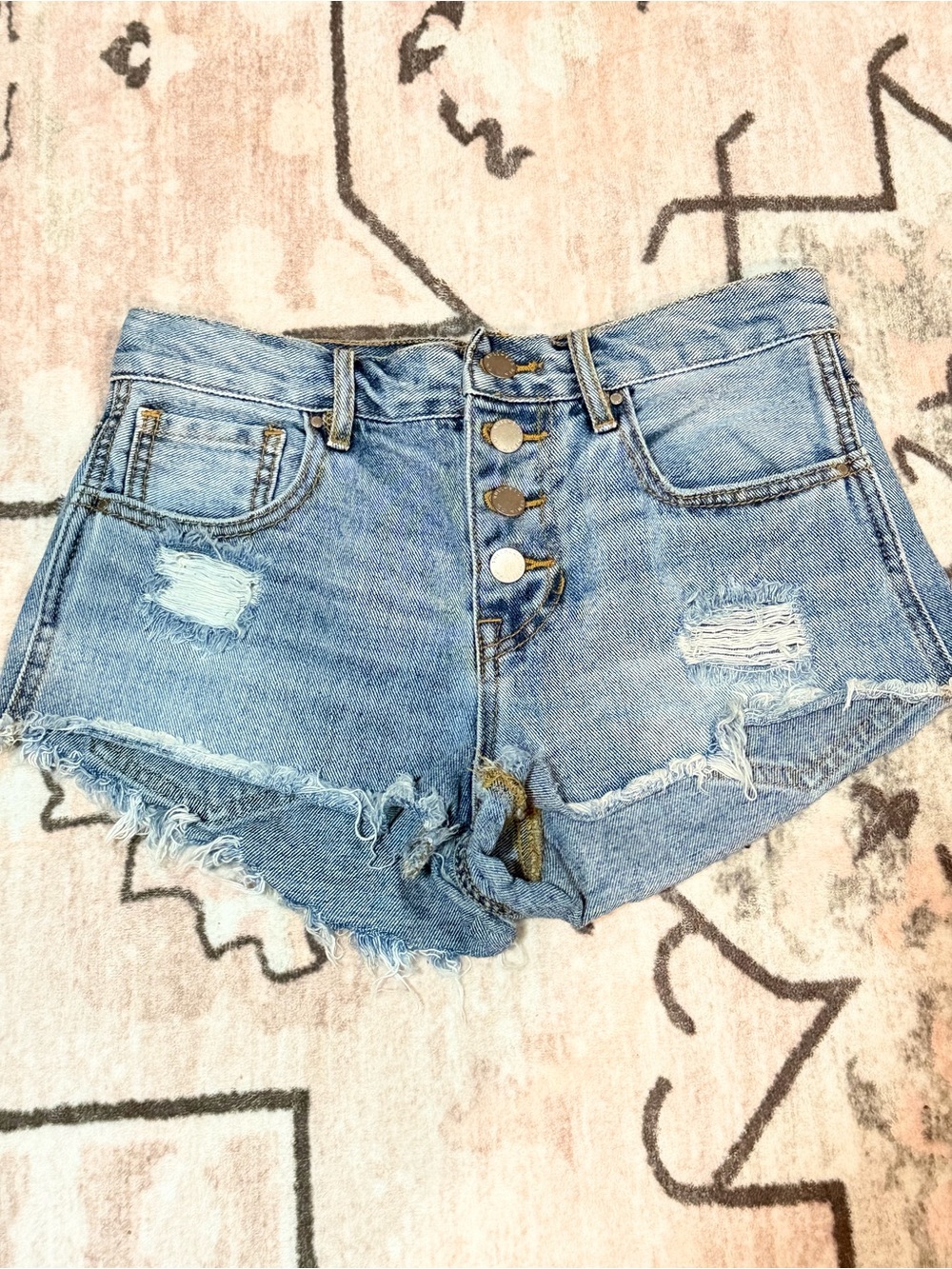 PacSun Light Blue Distressed High-Rise Denim Shorts